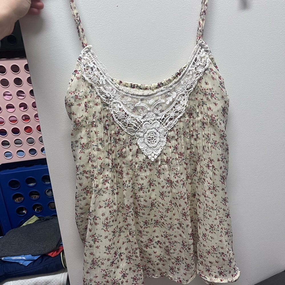 Floral Lace Trim Women's Top